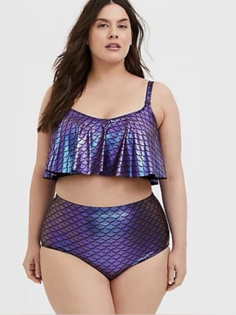 Torrid NWOT Purple Iridescent Mermaid Straight Flounce Bikini Top
